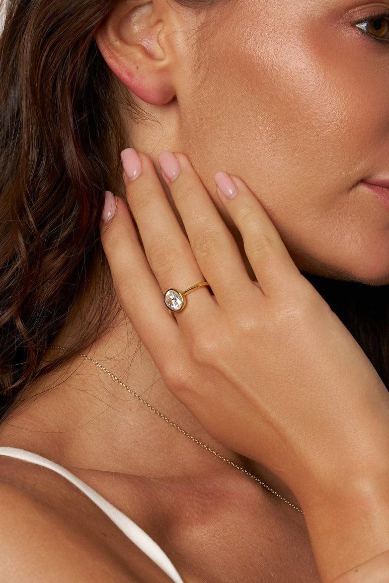Evelyn Oval Zircon Solitaire Ring